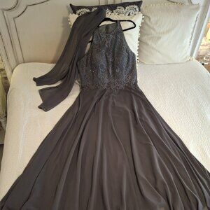 Elegant Grey Halter Formal Dress NWT